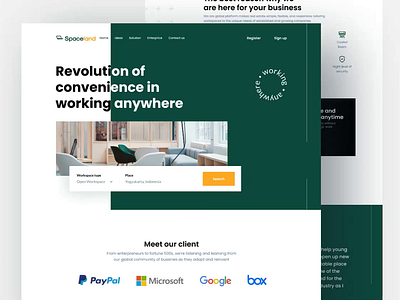Spaceland Landing page agency building company coworking coworking landing page design furniture homepage interior landing page minimalist office start up uiux web web design website work working space workspace