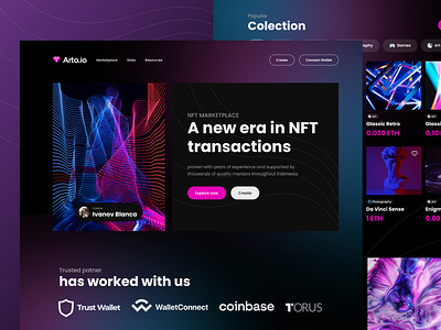 Arto.io NFT Website Exploration activity bitcoin card clean coin crypto crypto exchange cryptocurrency dark design landing page marketplace minimalism nft simple token ui ux web design website