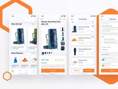 Outdoors Rent App design equipment hiking hobbies mobileapp outdoors rent rental app rentals uidesign