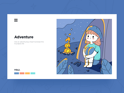 Day2-Adventure adventure blue camp doodle fire girl illustration night