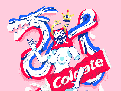 A Girl and her Toothpaste Dragon - Illustration art boobs brand character colgate design draw drawing graphic illustration ipadpro japan kabuki logo pattern people procreate saint shape