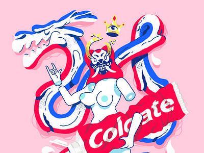 A Girl and her Toothpaste Dragon - Illustration art boobs brand character colgate design draw drawing graphic illustration ipadpro japan kabuki logo pattern people procreate saint shape