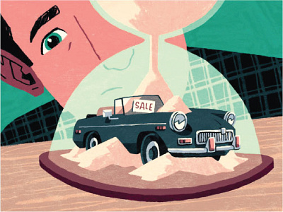 Craigslist Car Buyer car character drawing editorial illustration