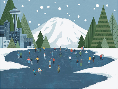 Winter Wonderland Seattle drawing editorial illustration landscape lifestyle people seattle winter
