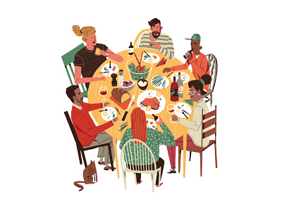 Dinner with Friends beverage cooking drawing editorial food illustration lifestyle people