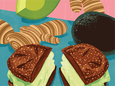 Avocado Ice Cream Sandwich with Ginger Molasses Cookies drawing food illustration lifestyle