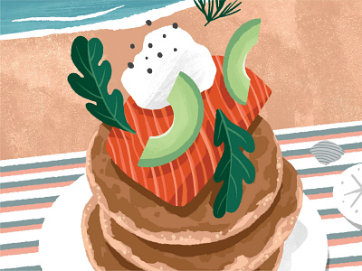 Pancakes with Lox and Avocado drawing food illustration lifestyle