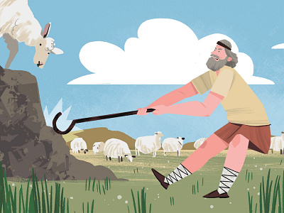 Magnes the Shepherd animals character childrensillustration grass illustration landscape scene sheep sky