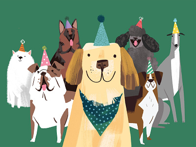 Dog Party! animal character cute dog illustration party