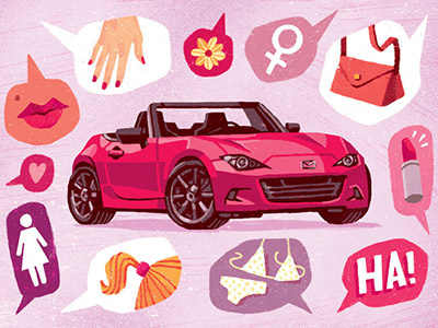 Mazda Miata cars drawing editorial illustration spot typography