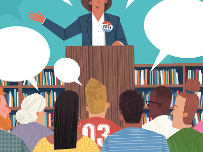 American Libraries VOTE candidate character drawing editorial illustration library people vote