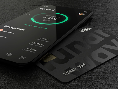 Card and spendings 3d app app design cgi cinema4d credit card creditcard darkui lunarway minimalistic mockup ui