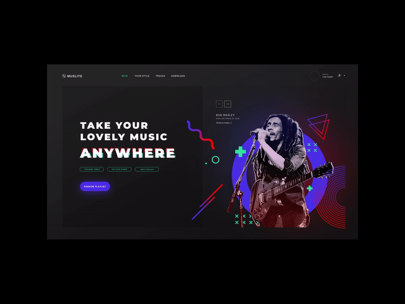 music web site after effect animation art color design gradient typography ui ux vector web