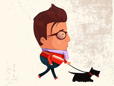 Funny Hipster character with dog cartoon character dog hipster man people walking