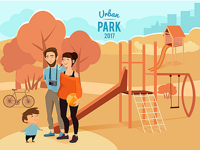 People relax and walking in urban park. Vector illustration