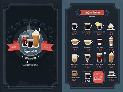 Coffee menu with different types