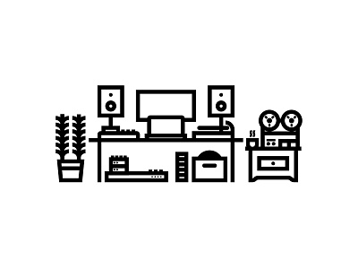 Bedroom Studio bedroom icon identity illustration logo mark music producer records studio thick lines vector