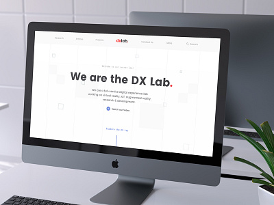 DX Lab Website blue landing logo minimalist mockup red splash website