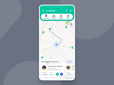 CrossRoad - Vehicle service app concept after effects animation animation app card cards animation color concept dashboard interaction interaction design map mobile app service app smart app ui ui ux design uiux vehicle service xd