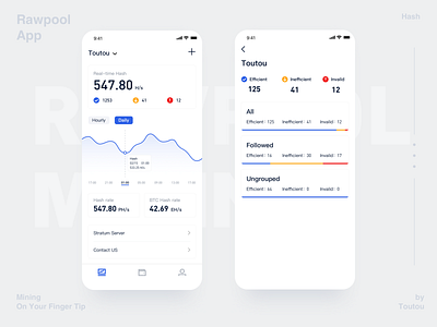 Rawpool App Design app block chain pool ui ux white