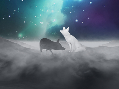 Wild / Wildfire Within blue cosmos design fox illustration nebula night purple sky t shirt teal