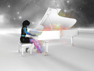 Musique / River flows in you 3d cosmos galaxy girl illustration nebula night sky space stars