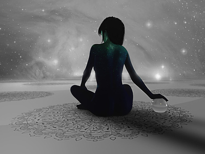 Dialogue With the Stars calm calming cosmos galaxy girl illustration lights meditation nebula night peaceful people sky space star stars woman