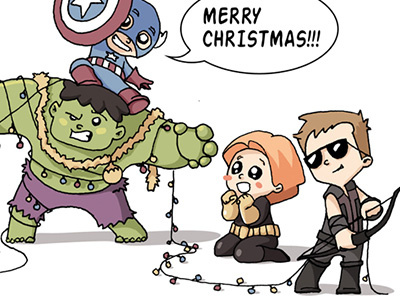 Christmas with the Avengers avengers black widow captain america hawkeye hulk ironman marvel thor