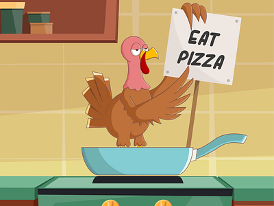 Bored Turkey bored illustration kitchen pan pizza pizza box protest thanksgiving thanksgiving day turkey