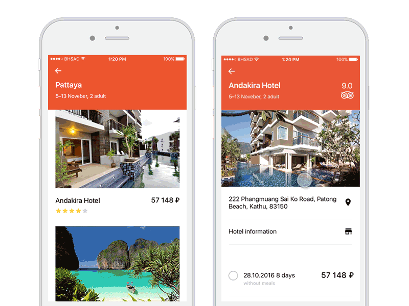 Hotel Scroll animation application consept design map mobile travel