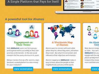 360Alumni Website Design icon infographic marketing web app web design yellow
