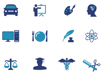 Career field infographics blue icons infographics