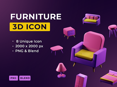 Furniture 3D Icon 3d 3d icon chair furniture furniture icon icon sofa table