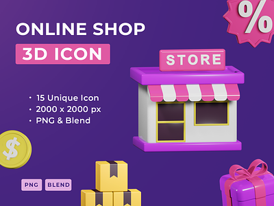 Online Shop 3D Icon 3d 3d icon coin discount finance gift box money online shop sale store ui