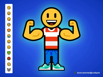 CodePen Project - The Emoji Man / 😏 💪 👕 💪 👟 👖 👟 animated codepen emoji interactive