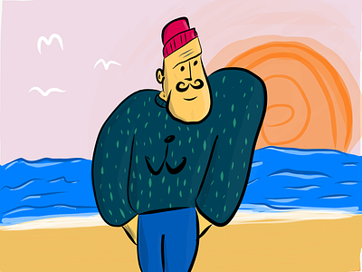 Sailor at the beach apple pen comic hand drawn illustration illustrator draw ipad sales man