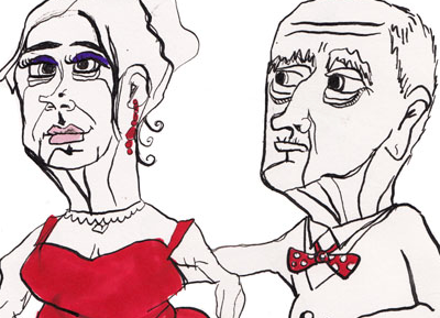 Illustration couple drawing elderly illustration ink pen people red tie wrinkles