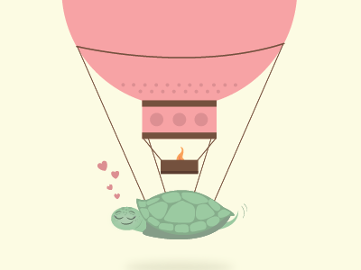Baby turtle in dreamland airballoon cute heart illustration love poster turtle