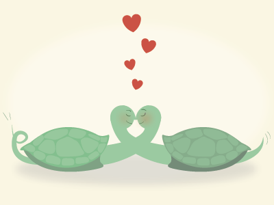 Falling in love cute heart illustration kiss love poster turtle