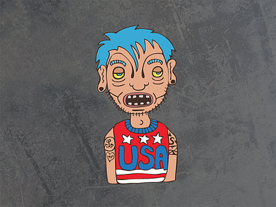 white trash zombie america character drawing drawn graffiti hand illustration mthw punk sailor usa vector