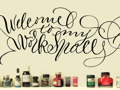 Cover for a notebook from the series «Welcome to my workspace». calligraphy handwriting lettering