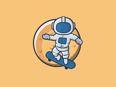Astrounaut skate board astronaut bubble chat flat illustration logo planet skate skate board space speech star