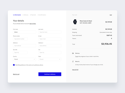 Watches shop checkout checkout clean design flow form interface minimal minimalism modern panel product shop store store app tokens ui ux watch watches website