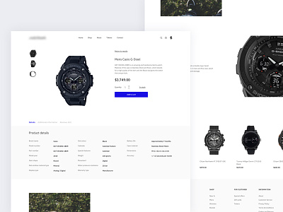 Watches shop product page clean clean design design interface minimal minimalism modern page product store tokens ui ux watches website white whitespace