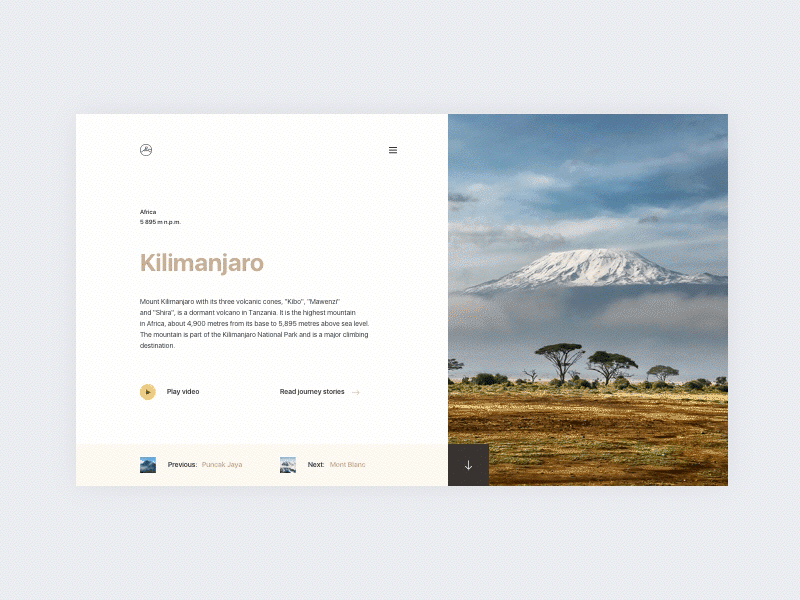Seven Summits animation clean design interface landing minimal mountains search travel ui ux website