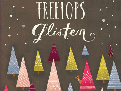 Where the Treetops Glisten deer greeting card handlettering holiday nature pattern stationery