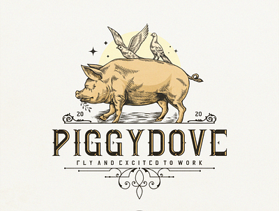 PIGGYDOVE branding design designs dove illustration logo pig piggy pixel art typography vector vintage vintagelogo