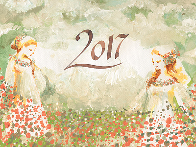 Happy new year – postcard calligraphy illustration