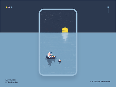 Drinking Alone moon sea 平插图 ui 设计 平插图ui设计 情感设计 插图