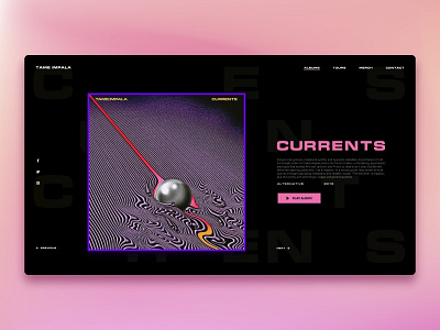 Landing Page album cover card colour daily ui daily ui 003 daily ui challange design dribbble gradient landing landing page landing page menu minimal pink sketch tame impala typography ui web
